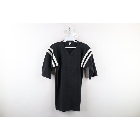 Vtg 60s 70s Mens Medium Faded Blank Striped Football Jersey T-Shirt Black USA - Picture 1 of 10